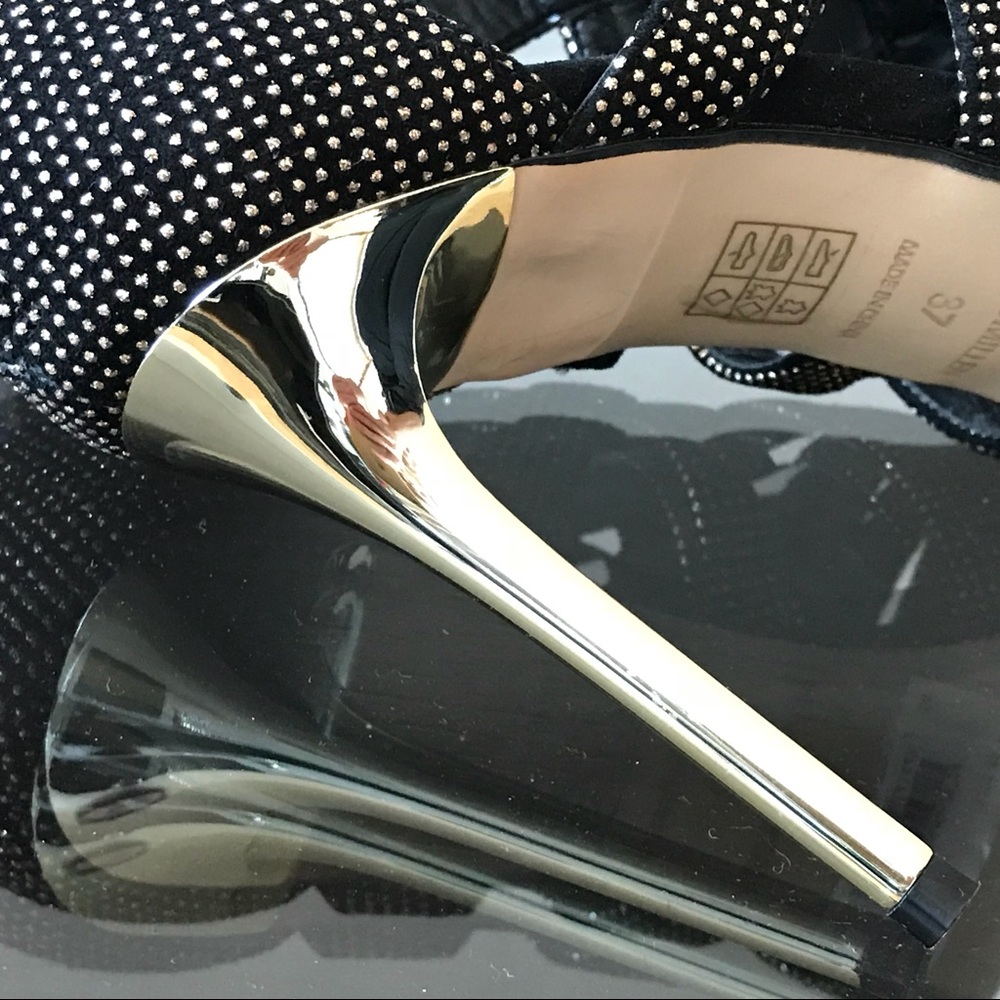 Karen Walker NEW Strappy Metallic Heels Stiletto 7 - Picture 2 of 5